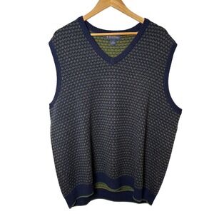 Brooks Brothers Mens XL Extra Fine Italian Merino Wool V-Neck Sweater Vest‎ Navy